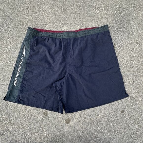 Vintage Speedo Swim Trunks Mens XL Navy Blue Lined Drawstring 90's Shorts - Picture 1 of 9
